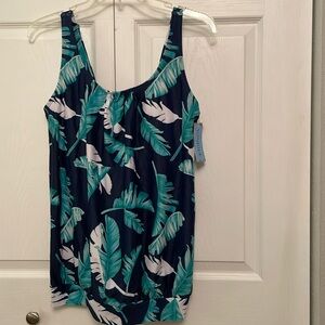 NWT YONIQUE Large Tankini Swim Top Palm Leaf Pattern in Excellent Condition
